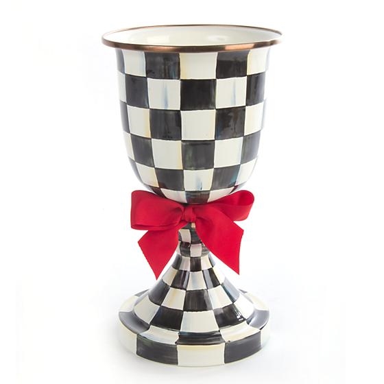 MacKenzie-Childs Courtly Check Enamel Pedestal Vase with Red Bow
