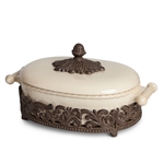 The GG Collection Ceramic Covered Casserole, Metal Trivet Base