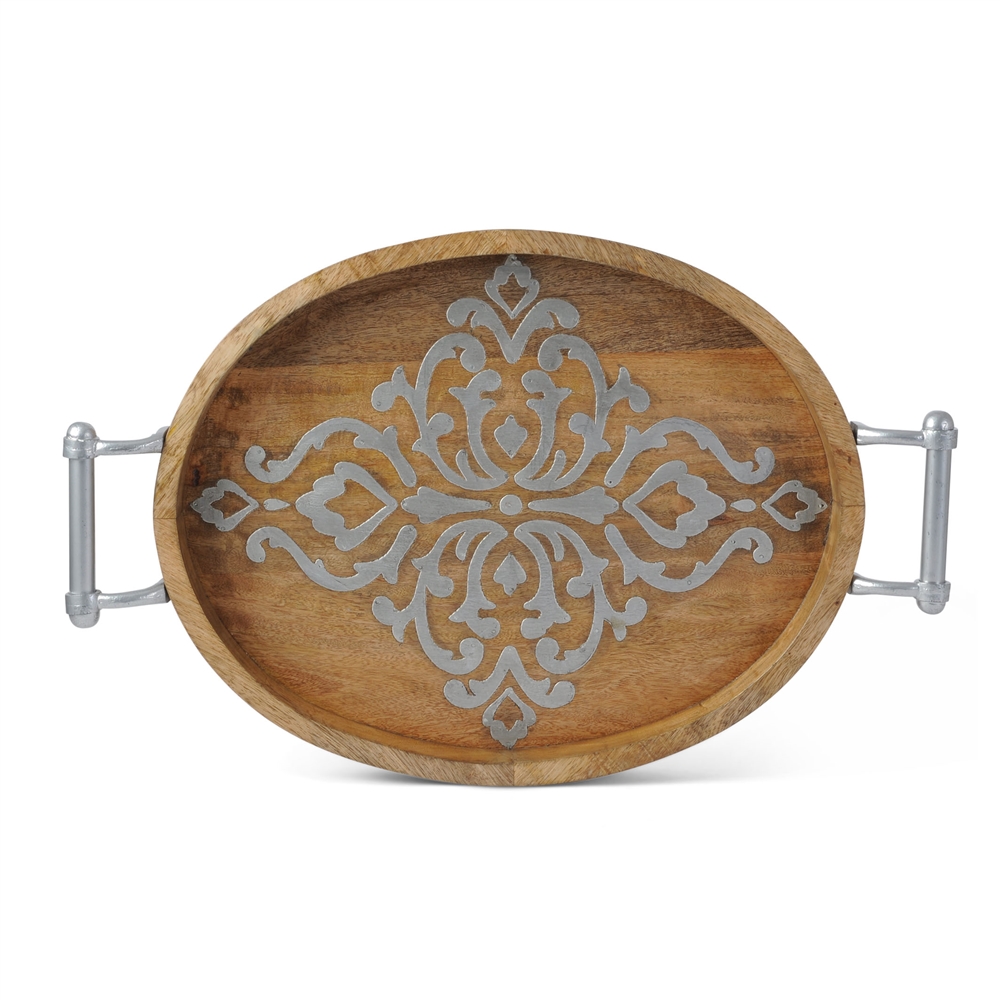 The GG Collection Wood-Metal Oval Tray