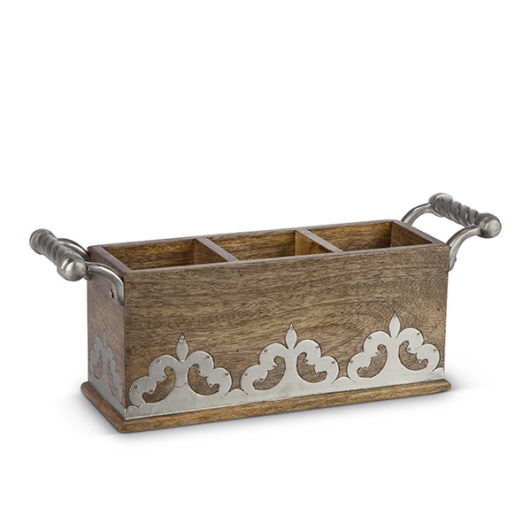 The GG Collection Wood w/Metal inlay Flatware Caddy