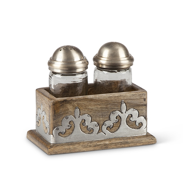 The GG Collection Wood w/Metal inlay Salt & Pepper Shakers