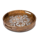 The GG Collection Wood and Metal 20" Round Tray