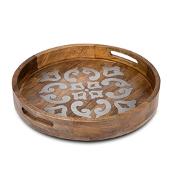 The GG Collection Wood and Metal 20" Round Tray