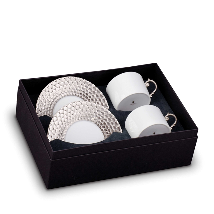 L'Objet Aegean Platinum Tea Cup and Saucer Gift Box Set