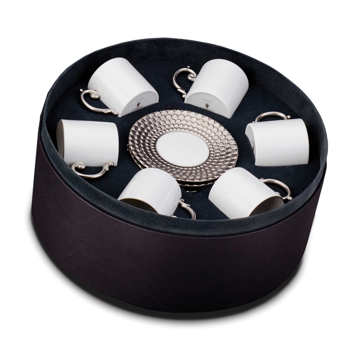 L'Objet Aegean Platinum Espresso Cup and Saucer Gift Box Set