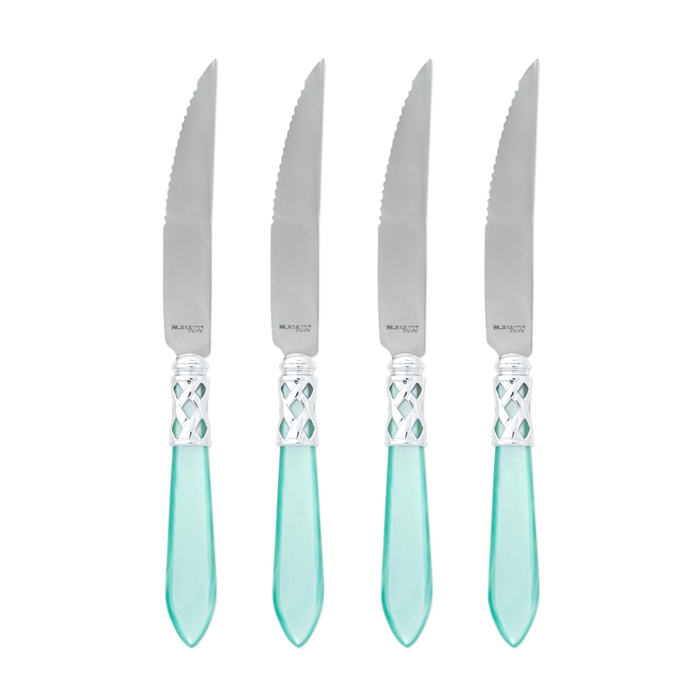 Vietri Aladdin Brilliant Aqua Steak Knives - Set of 4 - ALD-9824A-B