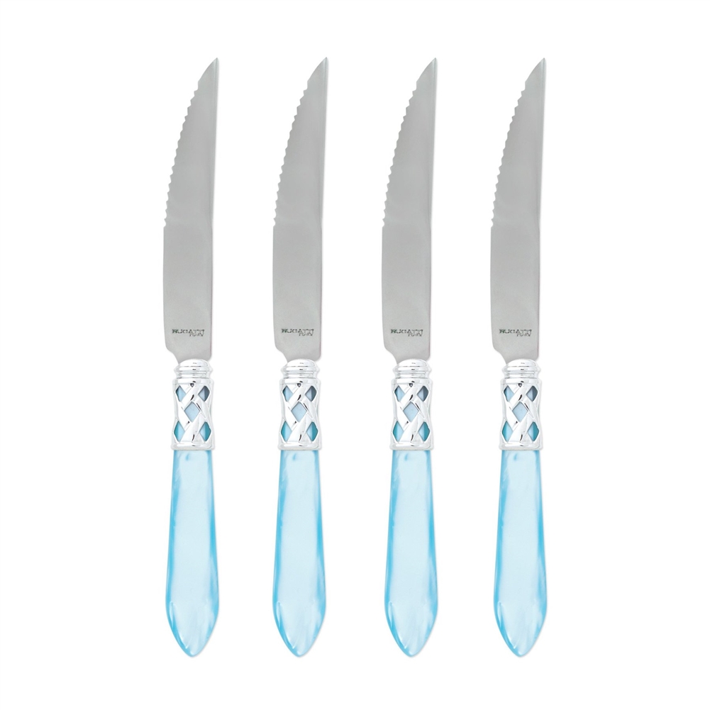 Vietri Aladdin Brilliant Light Blue Steak Knives - Set of 4 - ALD-9824LB-B