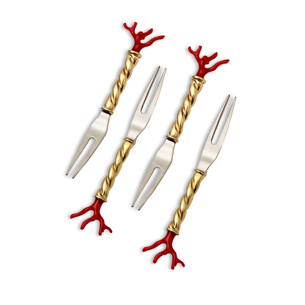 L'Objet Coral Stainless Steel Cocktail Two-Prong Picks Set of 4