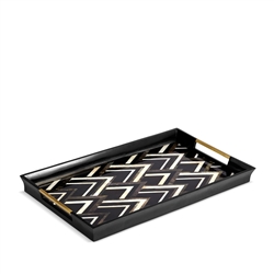 L'Objet Deco Noir Rectangular Tray - Black + Grey + White Natural Shells - Large