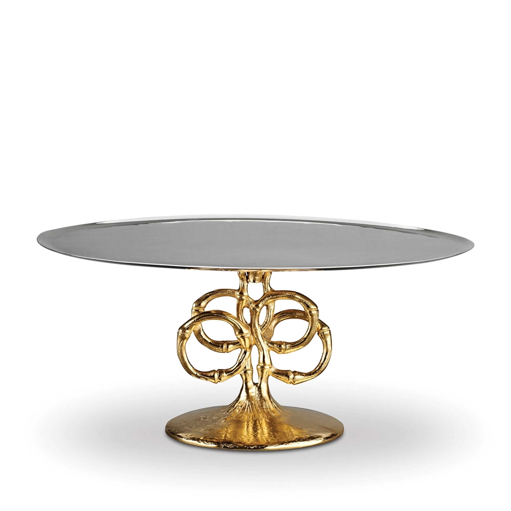 L'Objet Evoca Nickelplate Cake Plate, 24kt Gold Bamboo Base