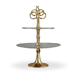 L'Objet Evoca 2 Tier Platter with 24k Gold Bamboo Stand