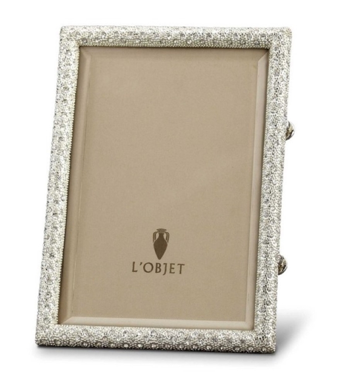 L'Objet White Crystals On Platinum Rectangular Frame 5x7