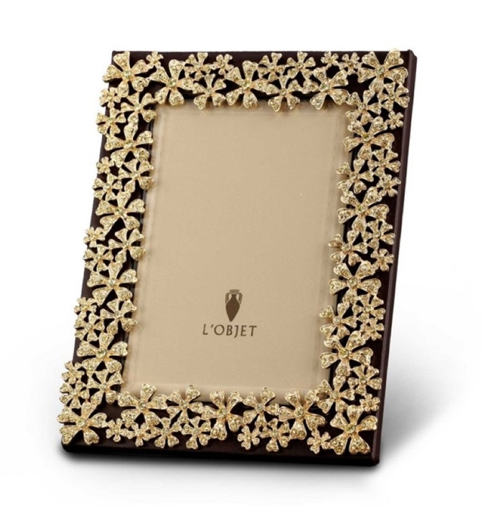 L'Objet Gold Plated Garland Photo Frame + Yellow Crystals 4x6
