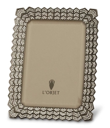 L'Objet Deco Noir 8x10 Photo Frame Oxidized Platinum w/ Swarovski Crystals