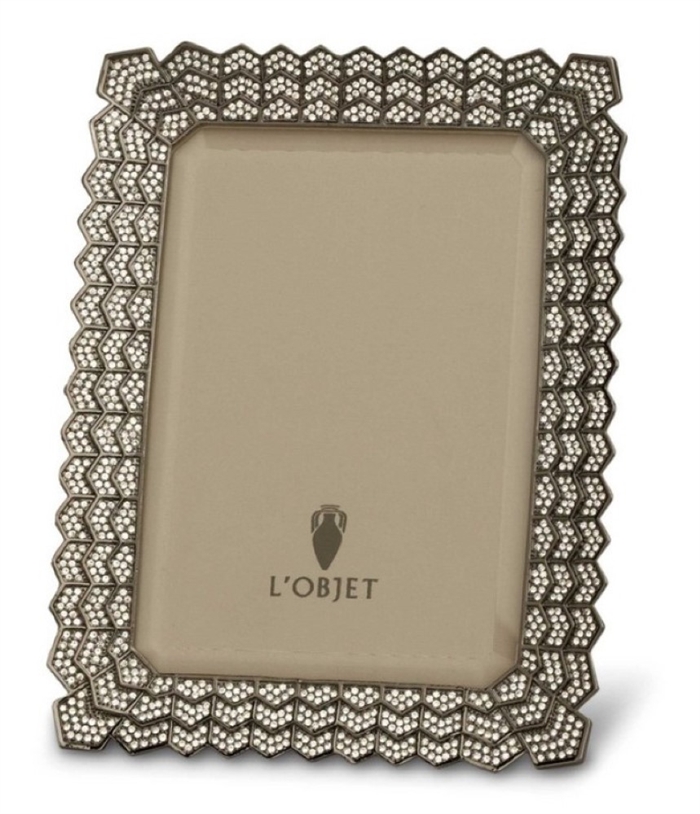 L'Objet Deco Noir 8x10 Photo Frame Oxidized Platinum w/ Swarovski Crystals