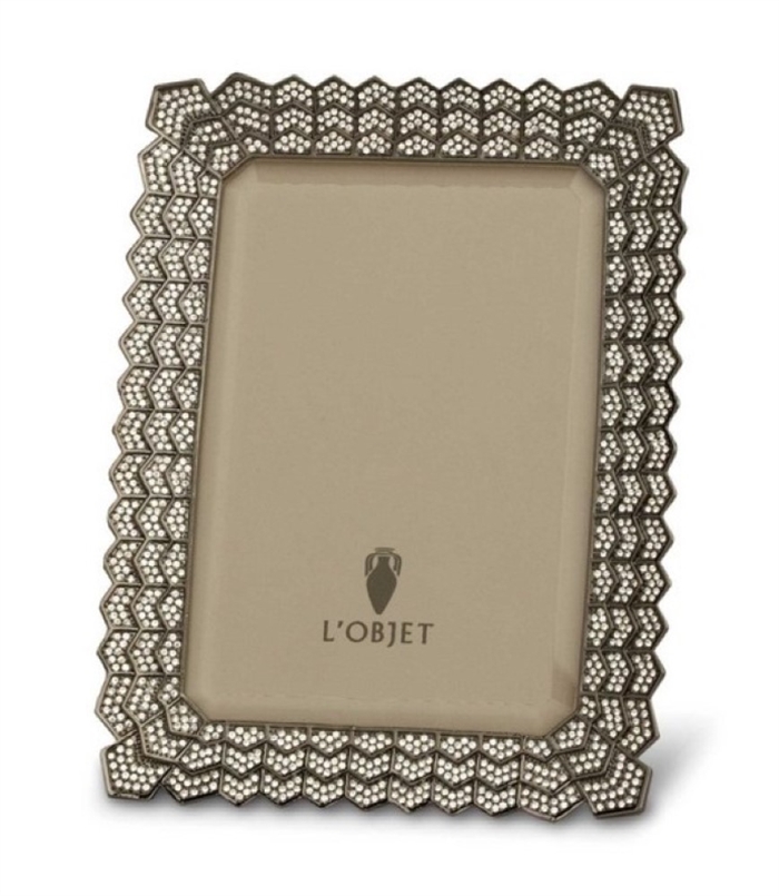 L'Objet Deco Noir 4 x 6 Photo Frame Oxidized Platinum w/ Swarovski Crystals