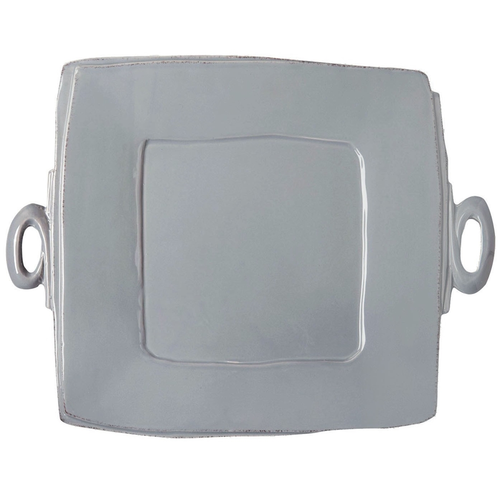 Vietri Lastra Gray Handled Square Platter