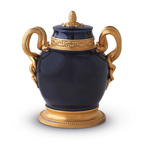 L'Objet Cobalt Blue Urn with Gold Serpents