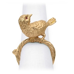 L'Objet Gold Plated Bird Napkin Rings, Swarovski Crystals Set/4