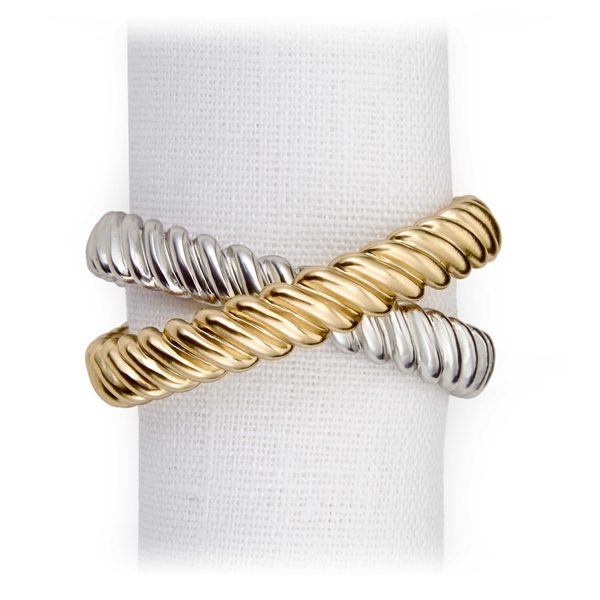L'Objet Deco Twist Gold & Platinum Plated Napkin Rings, Set/4