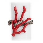 L'Objet Platinum Rope Napkin Rings, Enamel Coral Set/4