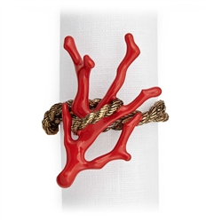 L'Objet Gold Plated Rope Napkin Rings, Enamel Coral Set/4