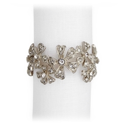 L'Objet Platinum Garland Napkin Rings, White Swarovski Crystals Set/4