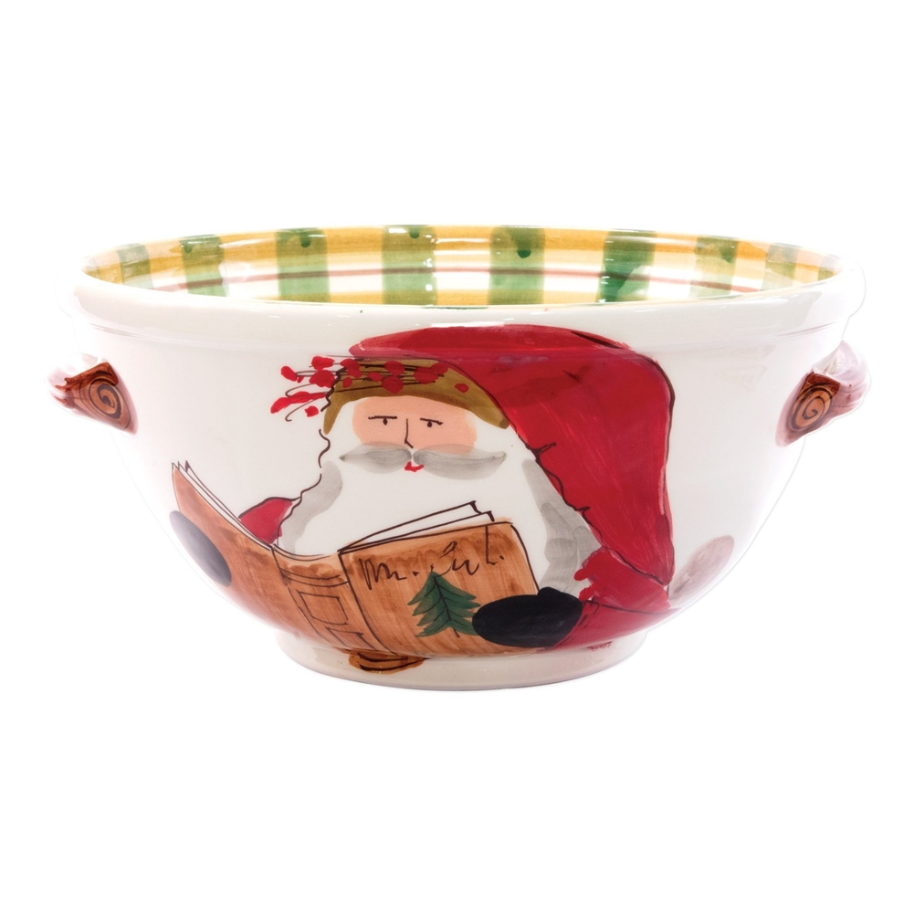 Vietri Old St Nick Handled Medium Bowl with Santa Reading - OSN-78064