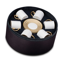 L'Objet Perlee Gold Espresso Cup and Saucer Gift Box Set of 6
