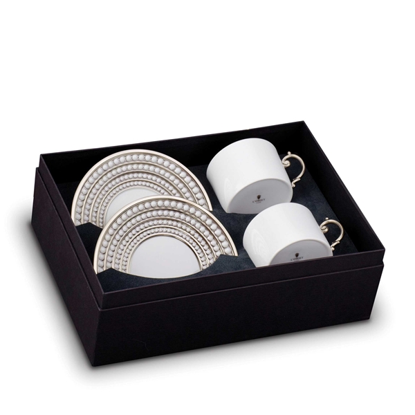 L'Objet Perlee Platinum Tea Cup and Saucer Gift Box Set