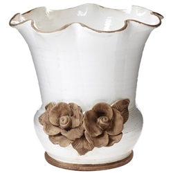 Vietri Rustic Garden White Scalloped Planter w/ Flowers