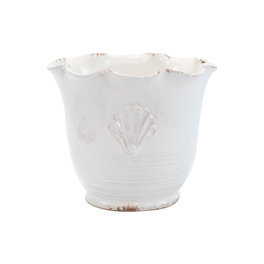 Vietri Rustic Garden White Sm Scallop Planter