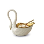 L'objet White Swan Salt Cellar w/ 14kt Gold Plated Spoon