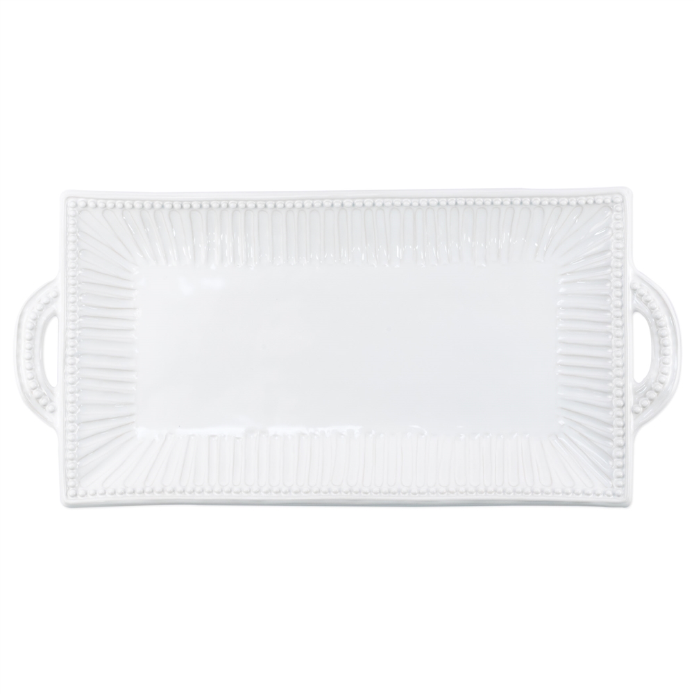 Vietri Incanto Stone White Stripe Rectangular Handled Platter - SINC-W1123