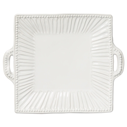 Vietri Incanto Stone White Stripe Square Handled Platter - SINC-W1128