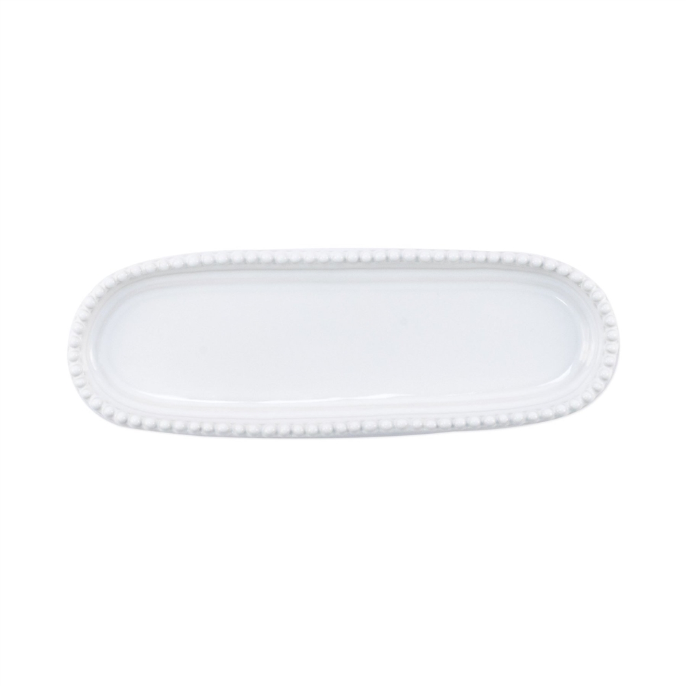 Vietri Incanto Stone White Stripe Small Oval Tray - SINC-W1190