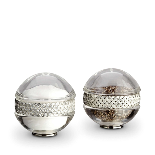 L'Objet Matte Platinum Braid Salt & Pepper Shakers Set of 2