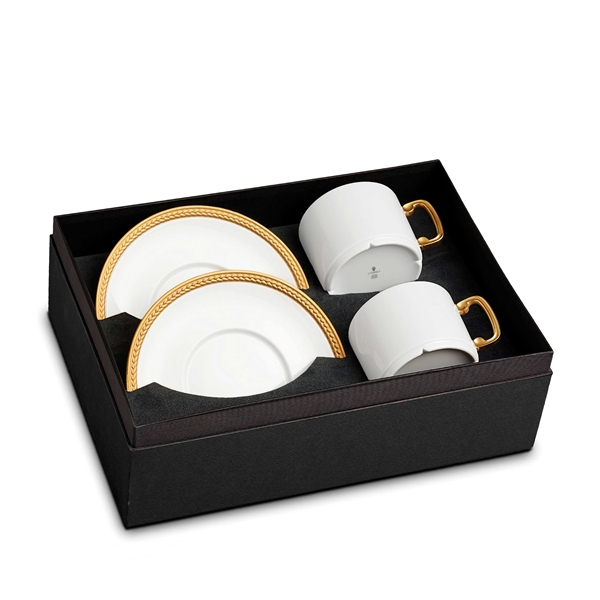 L'Objet Soie Tressee Gold Tea Cup and Saucer Gift Box
