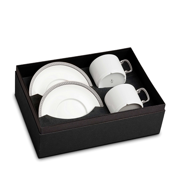 L'Objet Soie Tressee Platinum Tea Cup and Saucer Gift Box