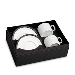 L'Objet Soie Tressee Black Tea Cup + Saucer Gift Box of 2