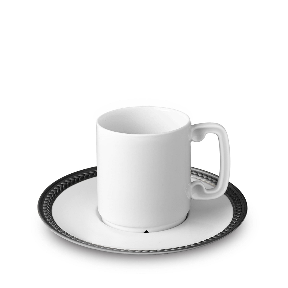 L'Objet Soie Tressee Black Espresso Cup + Saucer