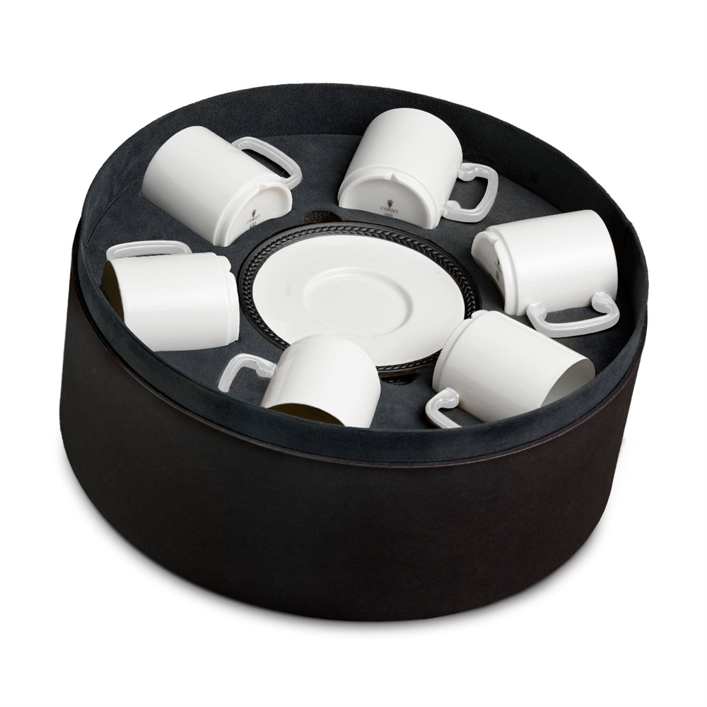 L'Objet Soie Tressee Black Espresso Cup + Saucer  Gift Box of 6