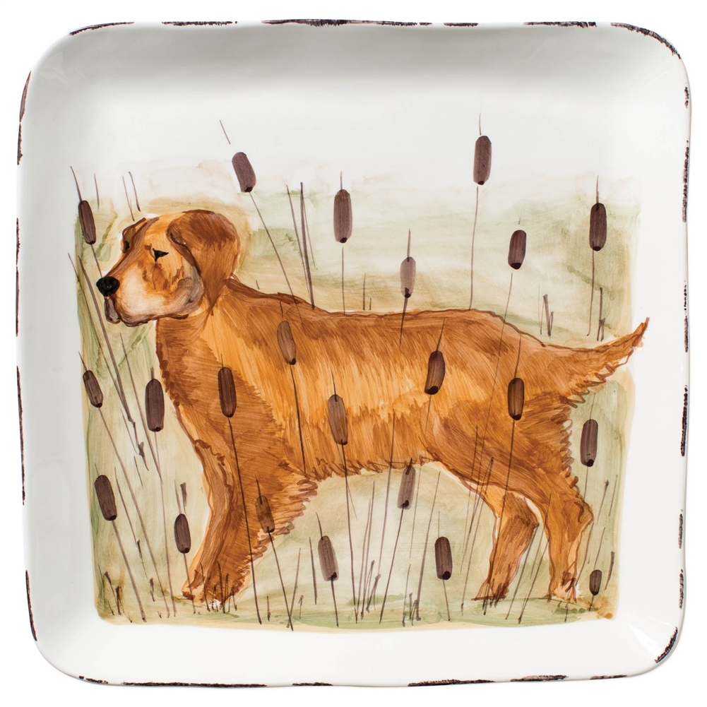 Vietri Wildlife Hunting Dog Large Square Platter - WDL-7829