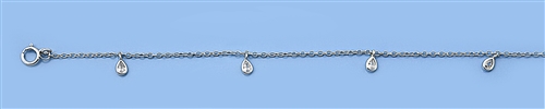 Silver CZ Anklet - Teardrop