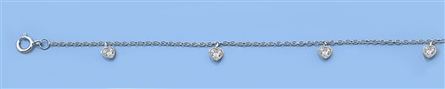 Silver CZ Anklet - Heart