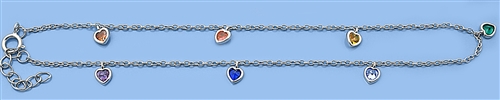 Silver CZ Anklet - Heart