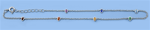 Silver CZ Anklet - Teardrops