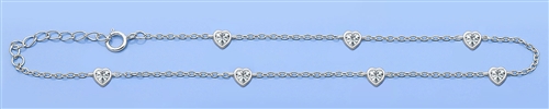Silver CZ Anklet - Hearts