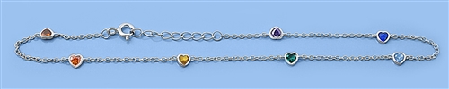 Silver CZ Anklet - Hearts