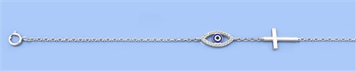 Silver CZ Anklet - Evil Eye & Cross